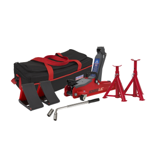 Low Entry Short Chassis Trolley Jack & Accessories Bag Combo, 2 Tonne - Red