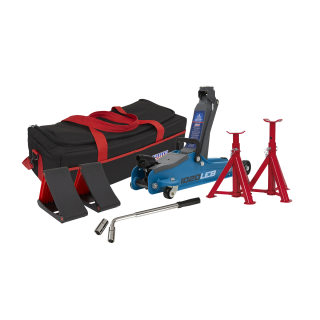 Low Entry Short Chassis Trolley Jack & Accessories Bag Combo, 2 Tonne - Blue