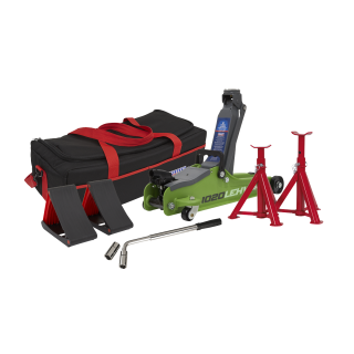 Low Entry Short Chassis Trolley Jack & Accessories Bag Combo, 2 Tonne - Green