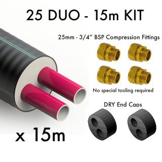 25 DUO Pre Insulated Heating Pipe - 15m KIT