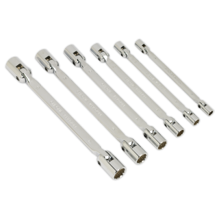 Double Flexi-Head Socket Spanner Set 6pc Fully Polished Metric