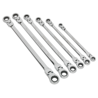 Flexi-Head Double End Ratchet Ring Spanner Set 6pc Extra-Long Metric