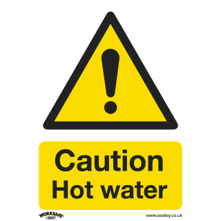 Warning Safety Sign - Caution Hot Water - Rigid Plastic - Pack of 10