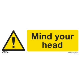 Warning Safety Sign - Mind Your Head - Self-Adhesive Vinyl - Pack of 10