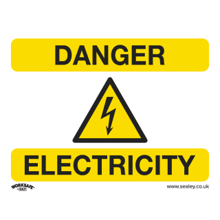 Warning Safety Sign - Danger Electricity - Rigid Plastic - Pack of 10