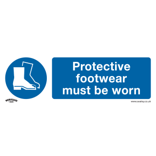Mandatory Safety Sign - Protective Footwear Must Be Worn - Rigid Plastic - Pack of 10