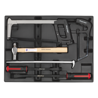 Tool Tray with Pry Bar, Hammer & Hacksaw Set 6pc