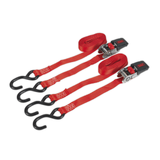 Ratchet Straps 25mm x 4m Polyester Webbing with S-Hooks 800kg Breaking Strength - Pair